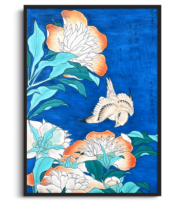 Reproduction Canari et pivoines Hokusai – peinture à l'huile